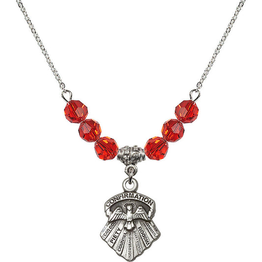 Sterling Silver Seven Gifts Birthstone Necklace with Ruby Beads - 0886