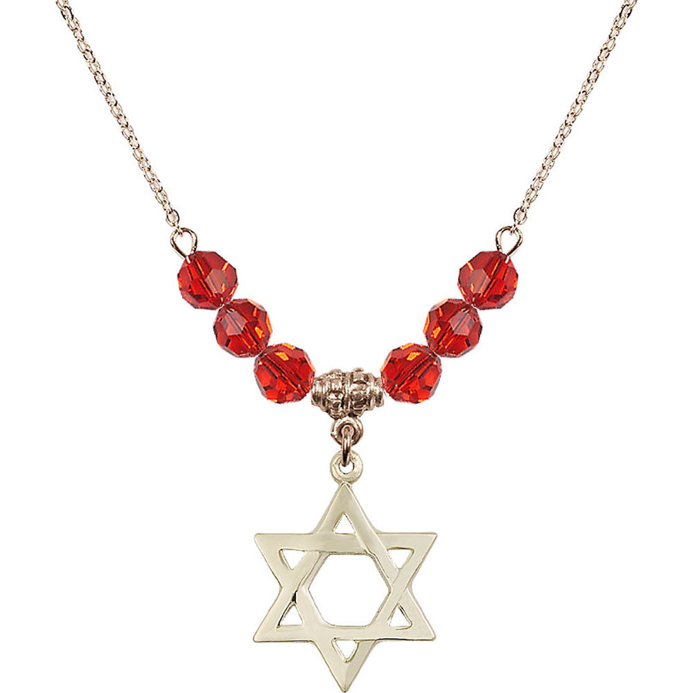 14kt Gold Filled Star of David Birthstone Necklace with Ruby Beads - 1210