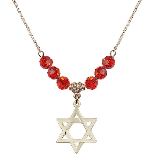 14kt Gold Filled Star of David Birthstone Necklace with Ruby Beads - 1210