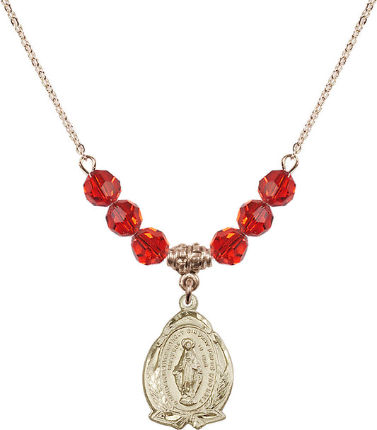 14kt Gold Filled Miraculous Birthstone Necklace with Ruby Beads - 1481