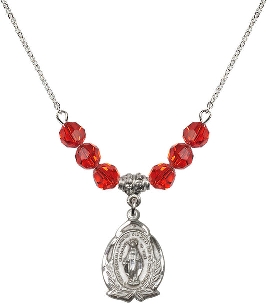 Sterling Silver Miraculous Birthstone Necklace with Ruby Beads - 1481