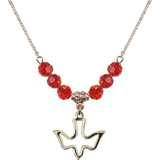 14kt Gold Filled Holy Spirit Birthstone Necklace with Ruby Beads - 1510
