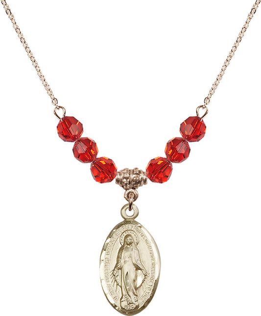 14kt Gold Filled Miraculous Birthstone Necklace with Ruby Beads - 1615