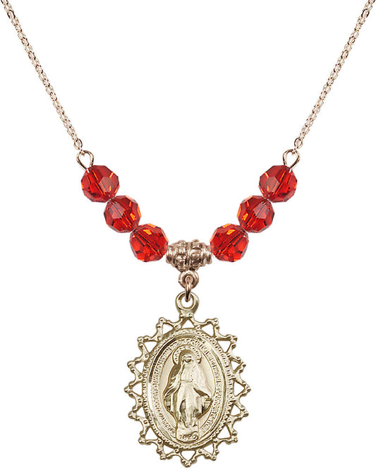 14kt Gold Filled Miraculous Birthstone Necklace with Ruby Beads - 1619