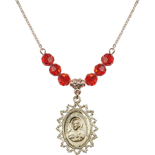 14kt Gold Filled Scapular Birthstone Necklace with Ruby Beads - 1619