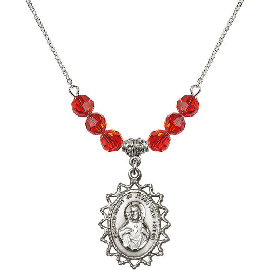 Sterling Silver Scapular Birthstone Necklace with Ruby Beads - 1619
