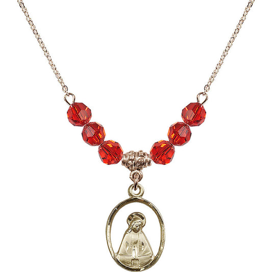 14kt Gold Filled Madonna Birthstone Necklace with Ruby Beads - 1626