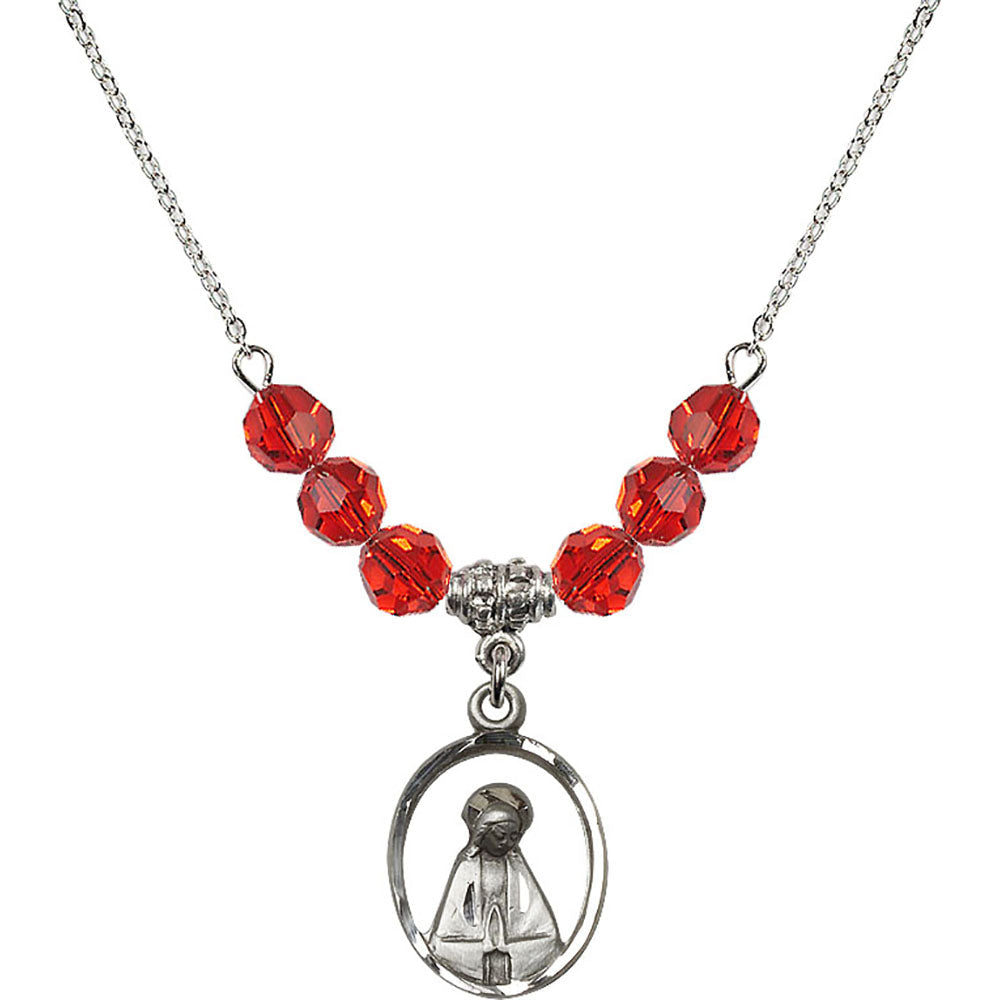 Sterling Silver Madonna Birthstone Necklace with Ruby Beads - 1626