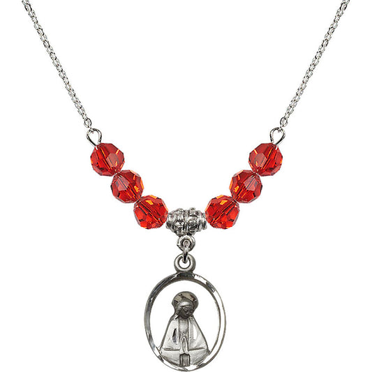 Sterling Silver Madonna Birthstone Necklace with Ruby Beads - 1626