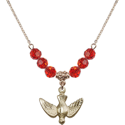 14kt Gold Filled Holy Spirit Birthstone Necklace with Ruby Beads - 1628