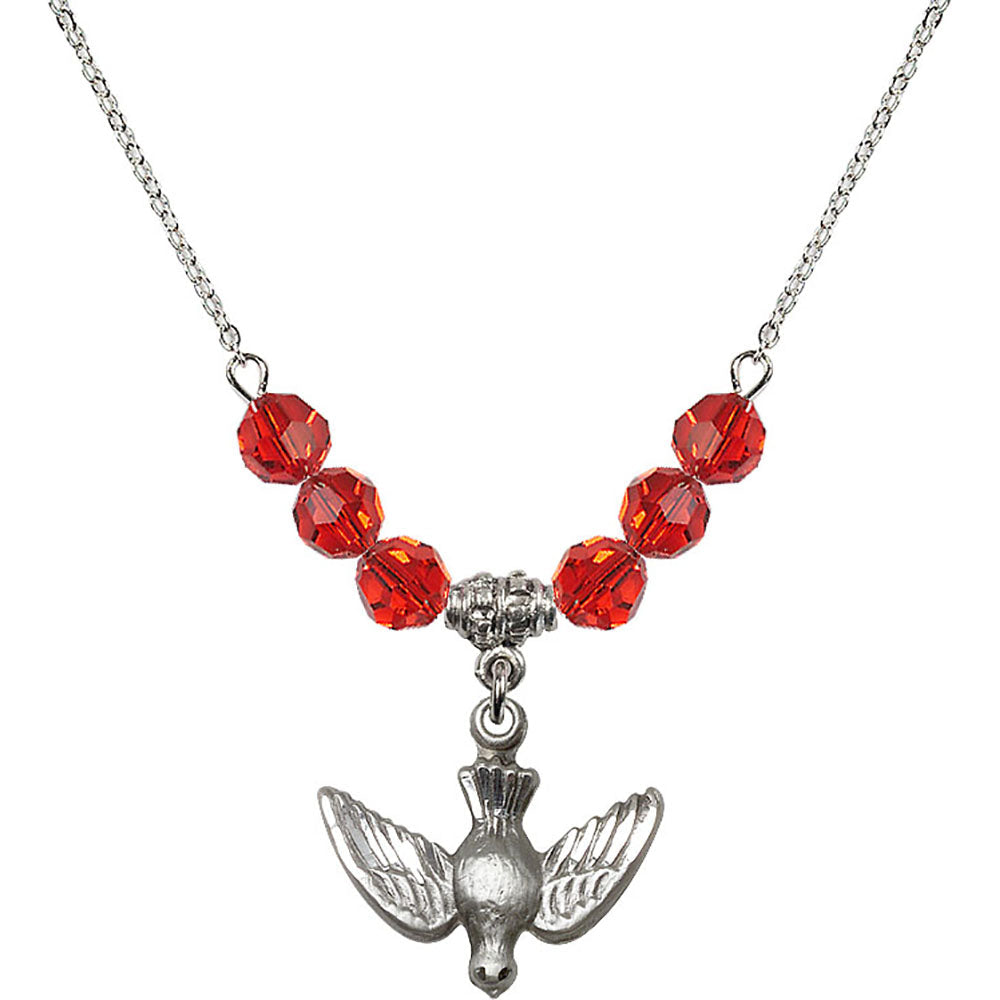 Sterling Silver Holy Spirit Birthstone Necklace with Ruby Beads - 1628