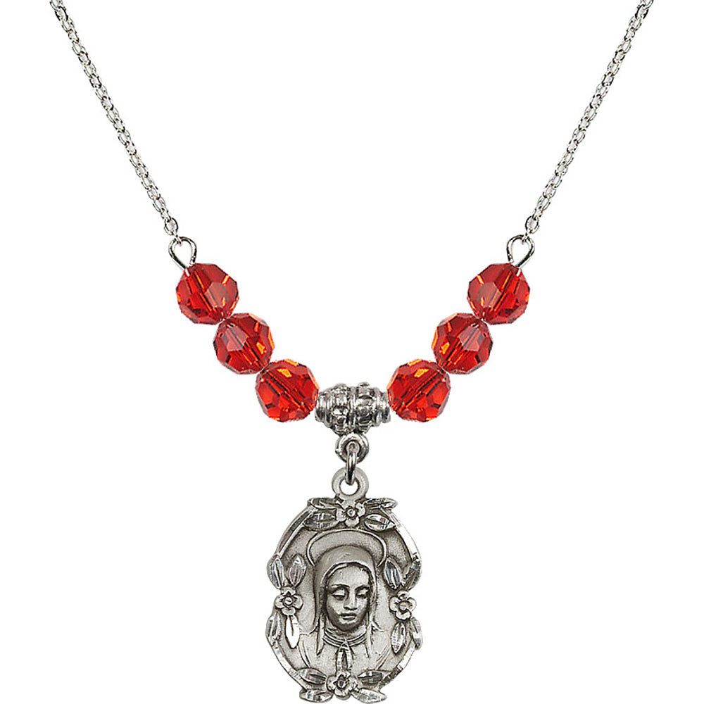 Sterling Silver Madonna Birthstone Necklace with Ruby Beads - 1647