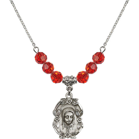 Sterling Silver Madonna Birthstone Necklace with Ruby Beads - 1647