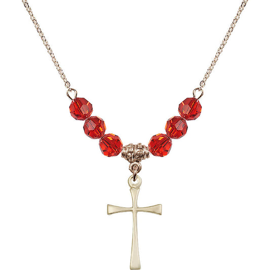 14kt Gold Filled Maltese Cross Birthstone Necklace with Ruby Beads - 1870