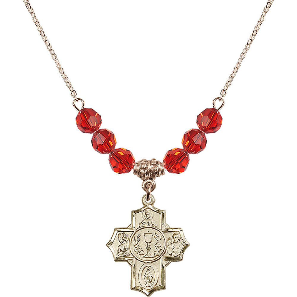 14kt Gold Filled Communion/5-Way Birthstone Necklace with Ruby Beads - 2004