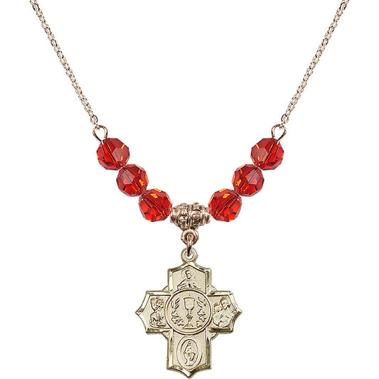14kt Gold Filled Communion/5-Way Birthstone Necklace with Ruby Beads - 2004