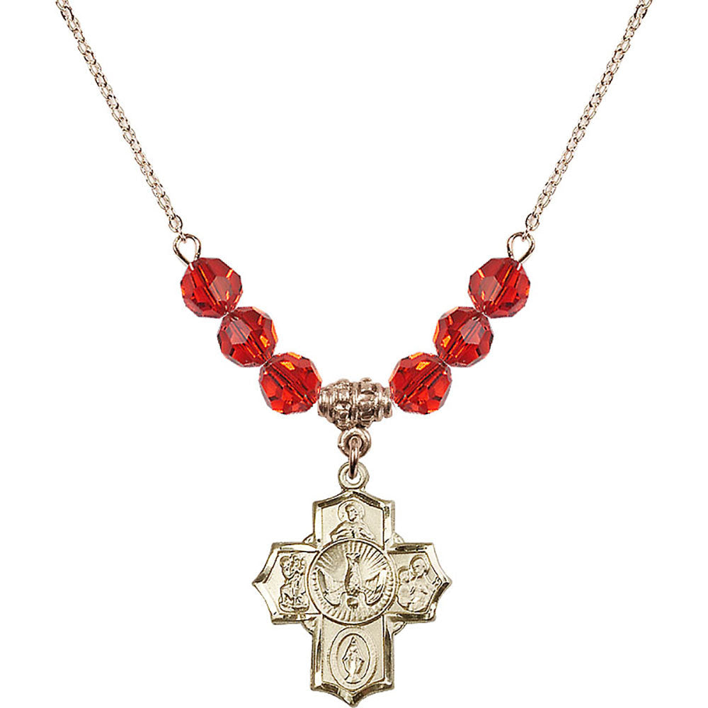 14kt Gold Filled 5-Way Birthstone Necklace with Ruby Beads - 2090