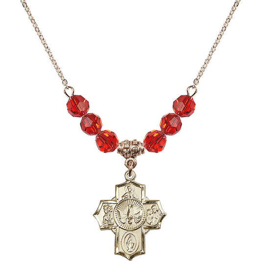 14kt Gold Filled 5-Way Birthstone Necklace with Ruby Beads - 2090