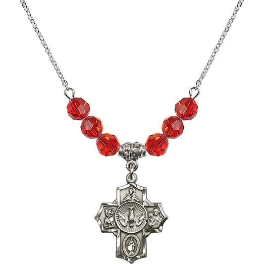 Sterling Silver 5-Way Birthstone Necklace with Ruby Beads - 2090
