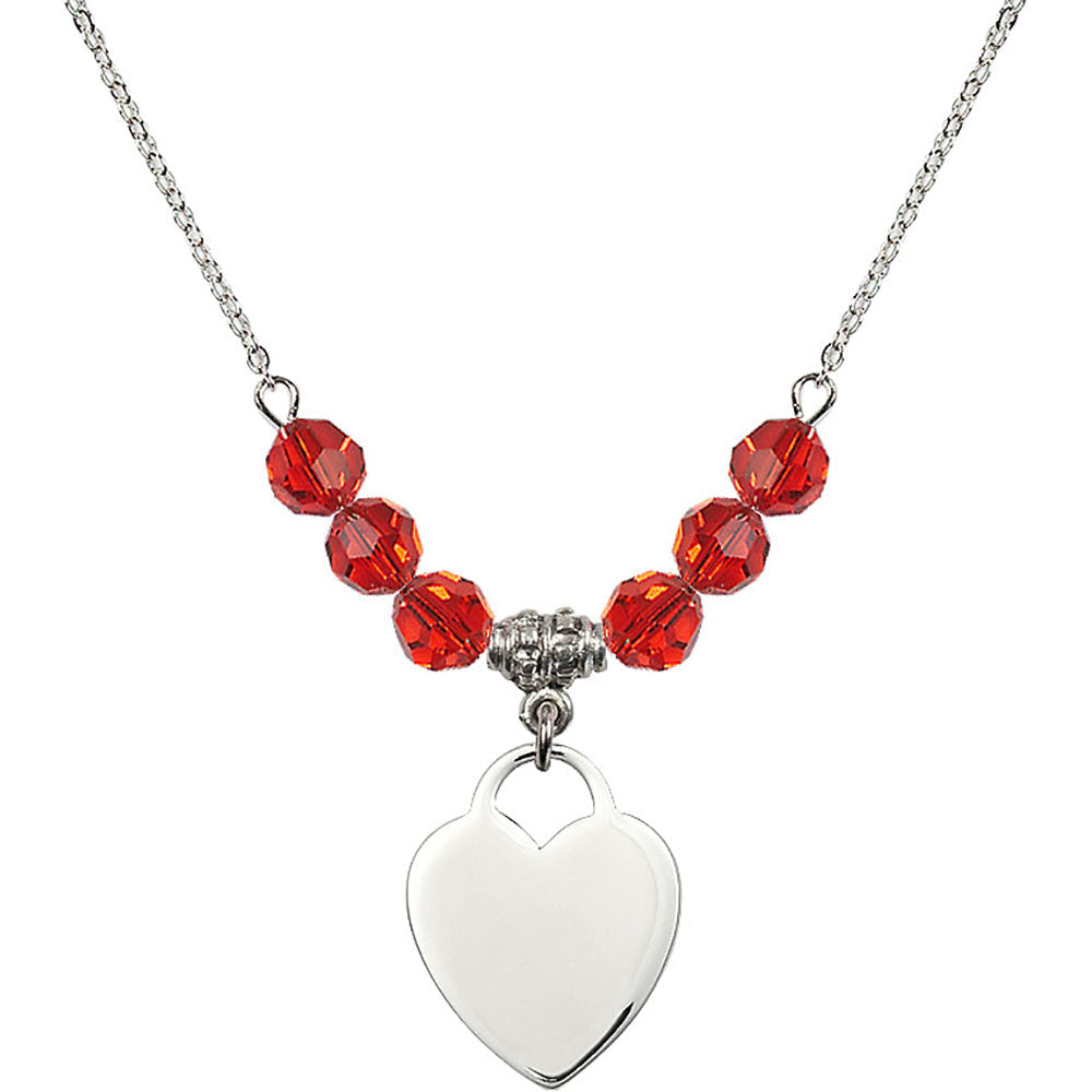 Sterling Silver Heart Birthstone Necklace with Ruby Beads - 3200