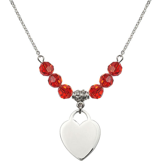Sterling Silver Heart Birthstone Necklace with Ruby Beads - 3200