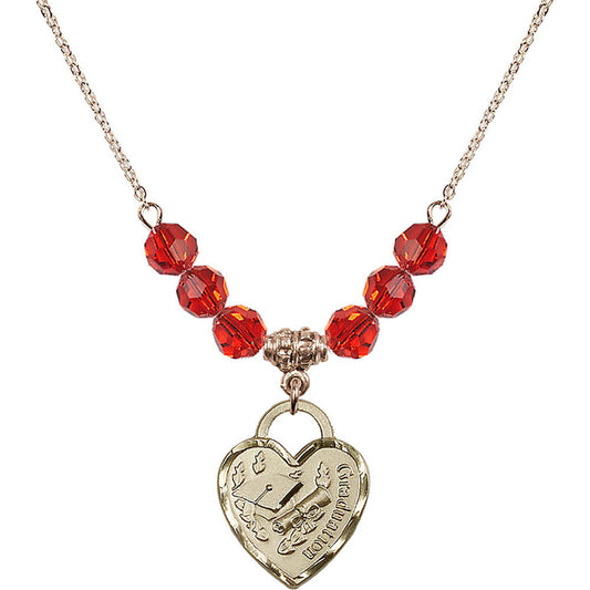 14kt Gold Filled Graduation Heart Birthstone Necklace with Ruby Beads - 3206