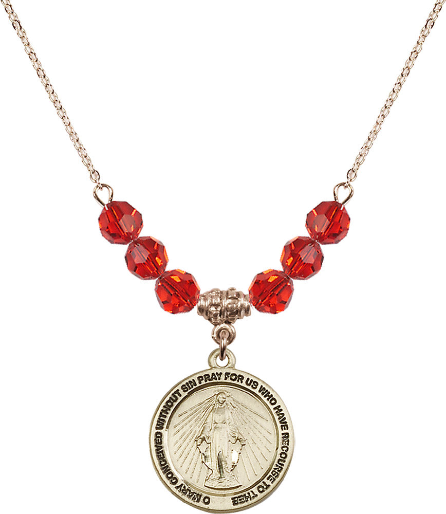 14kt Gold Filled Miraculous Birthstone Necklace with Ruby Beads - 4056