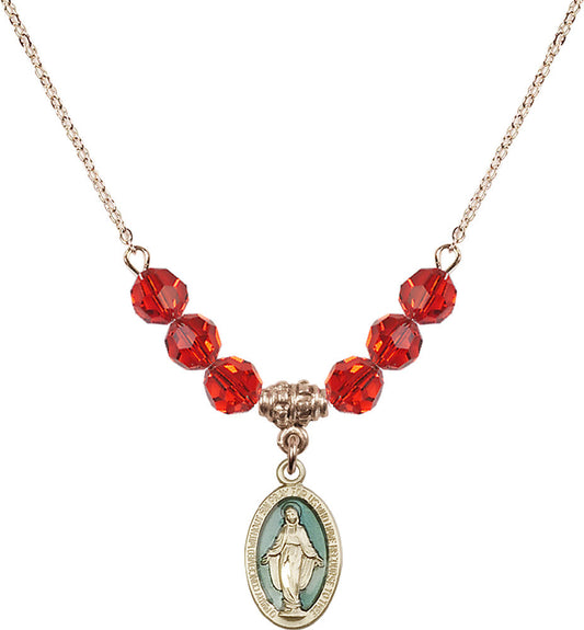 14kt Gold Filled Miraculous Birthstone Necklace with Ruby Beads - 4122
