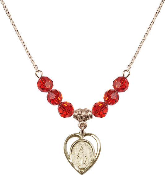 14kt Gold Filled Miraculous Birthstone Necklace with Ruby Beads - 4125