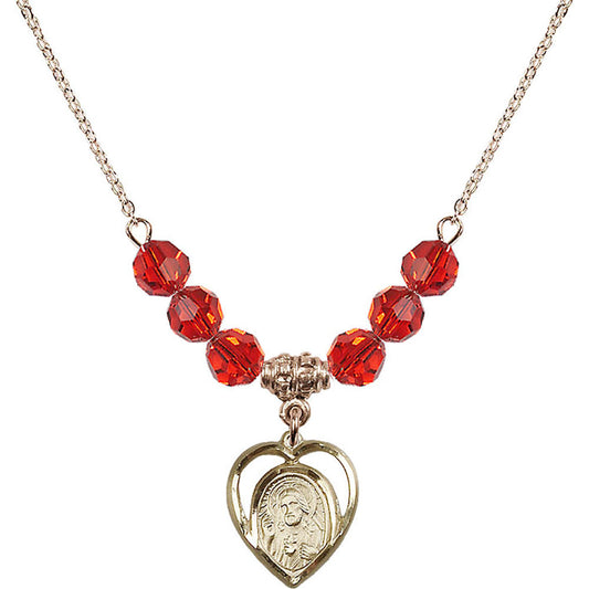 14kt Gold Filled Scapular Birthstone Necklace with Ruby Beads - 4126