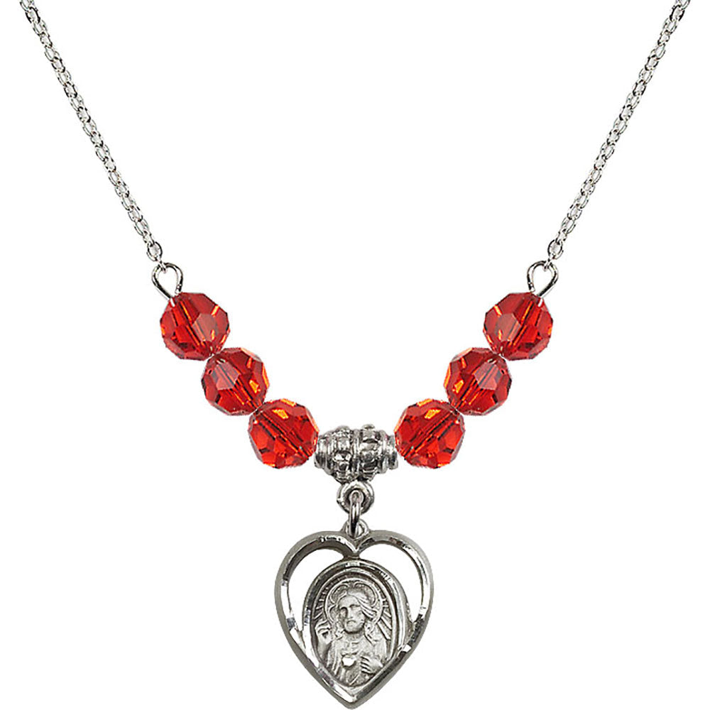 Sterling Silver Scapular Birthstone Necklace with Ruby Beads - 4126