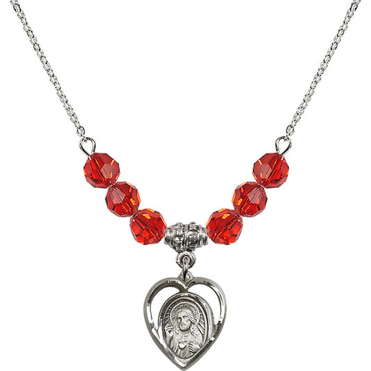 Sterling Silver Scapular Birthstone Necklace with Ruby Beads - 4126