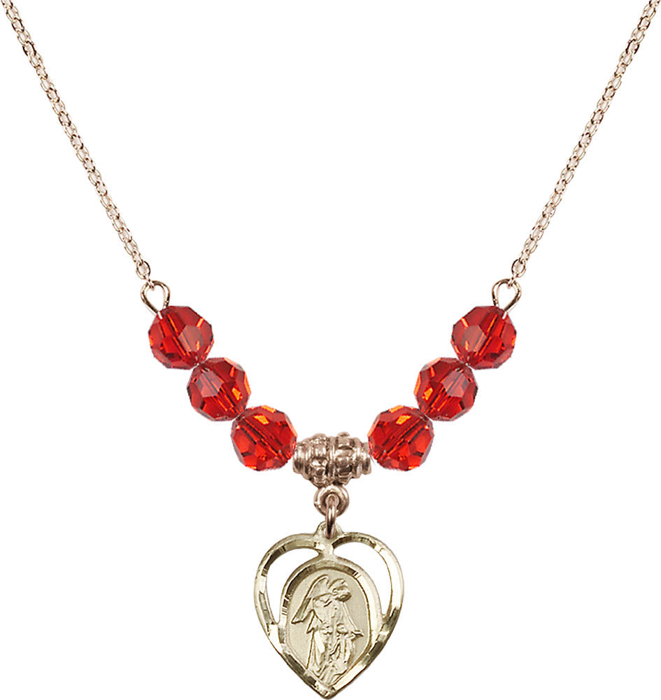 14kt Gold Filled Guardian Angel Birthstone Necklace with Ruby Beads - 4129