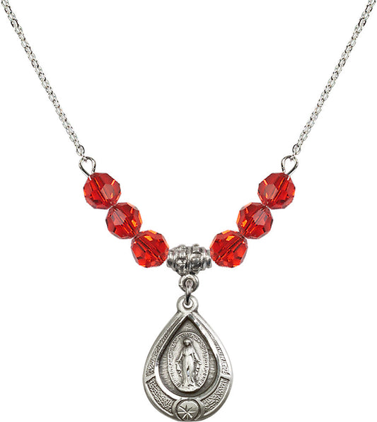 Sterling Silver Miraculous Birthstone Necklace with Ruby Beads - 4144