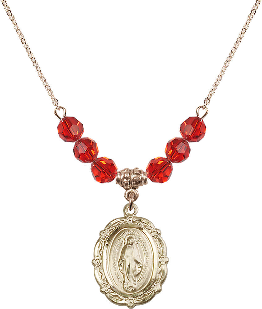 14kt Gold Filled Miraculous Birthstone Necklace with Ruby Beads - 4146