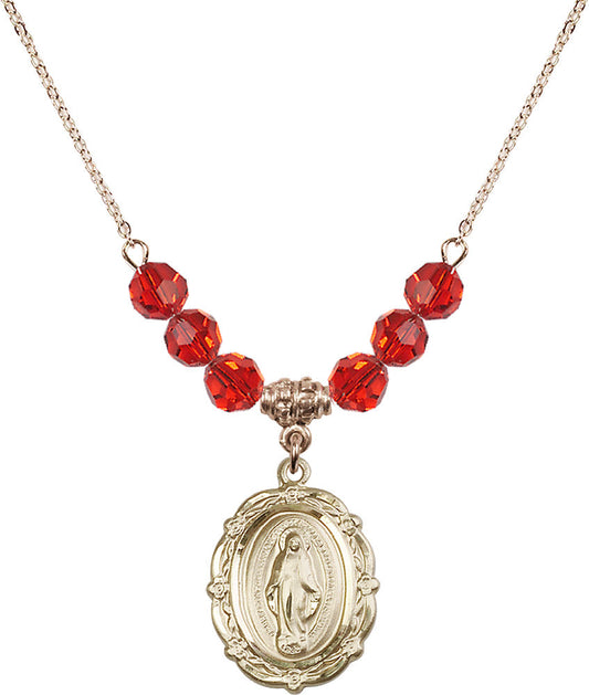 14kt Gold Filled Miraculous Birthstone Necklace with Ruby Beads - 4146
