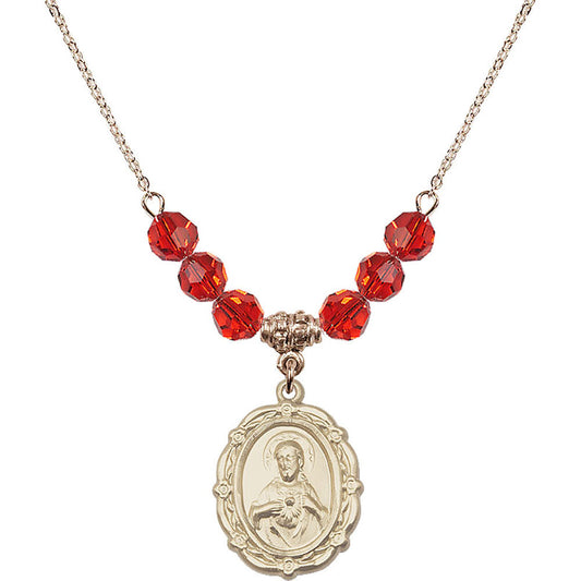 14kt Gold Filled Scapular Birthstone Necklace with Ruby Beads - 4146