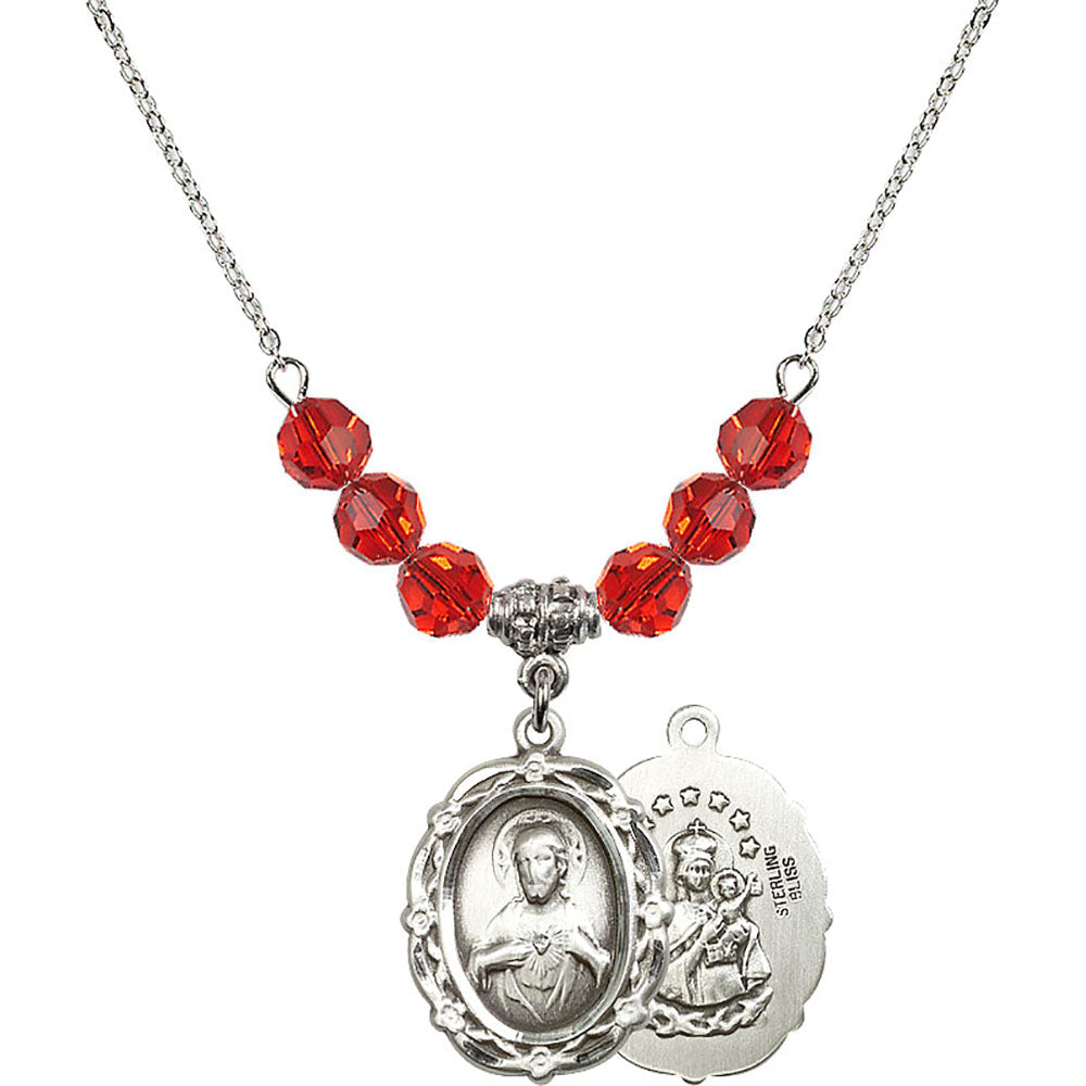 Sterling Silver Scapular Birthstone Necklace with Ruby Beads - 4146