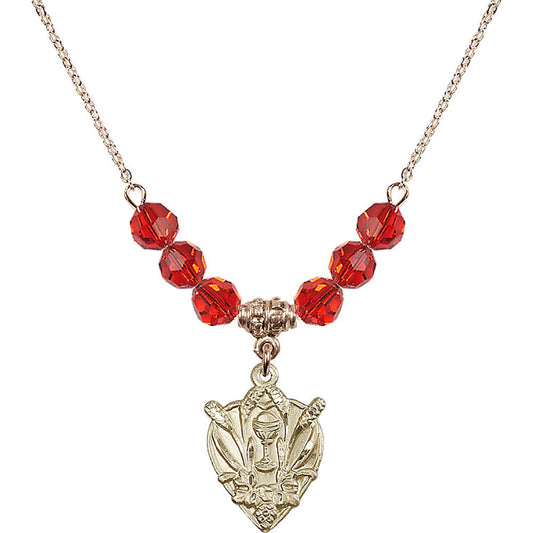 14kt Gold Filled Communion Birthstone Necklace with Ruby Beads - 4200