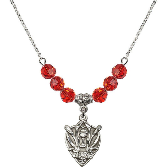 Sterling Silver Communion Birthstone Necklace with Ruby Beads - 4200