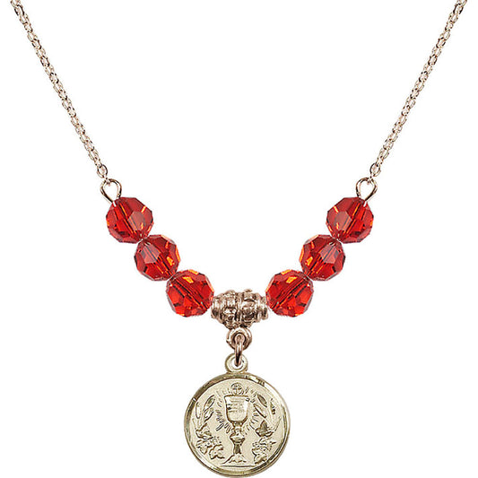 14kt Gold Filled Communion Chalice Birthstone Necklace with Ruby Beads - 4203
