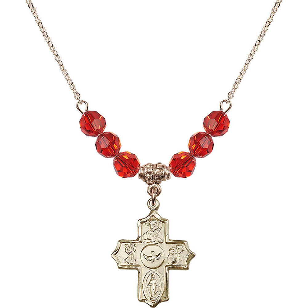14kt Gold Filled 5-Way Birthstone Necklace with Ruby Beads - 4255