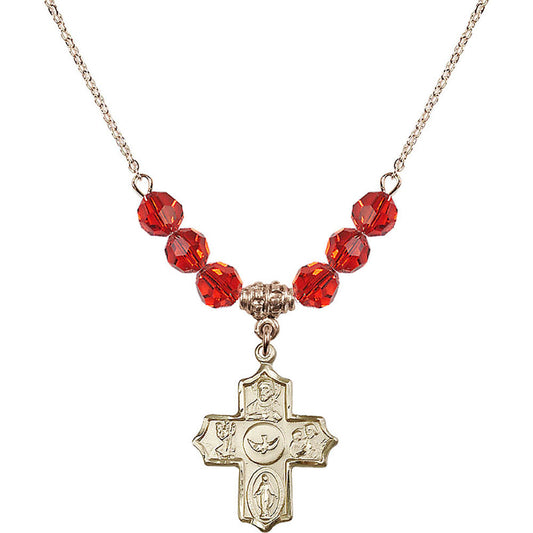 14kt Gold Filled 5-Way Birthstone Necklace with Ruby Beads - 4255