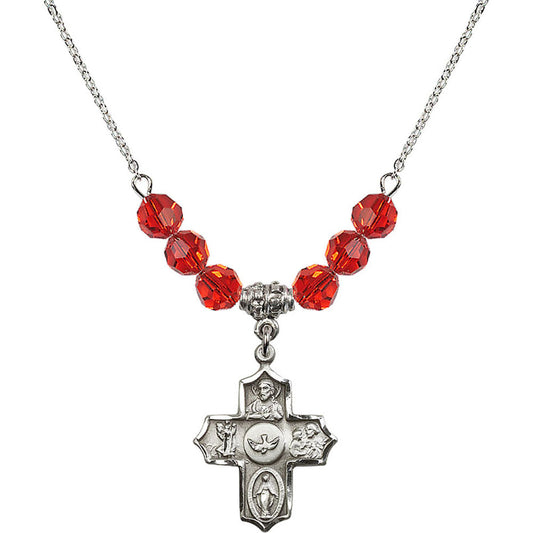Sterling Silver 5-Way Birthstone Necklace with Ruby Beads - 4255