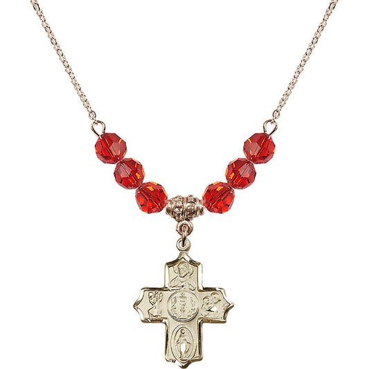 14kt Gold Filled 4-Way Birthstone Necklace with Ruby Beads - 4256