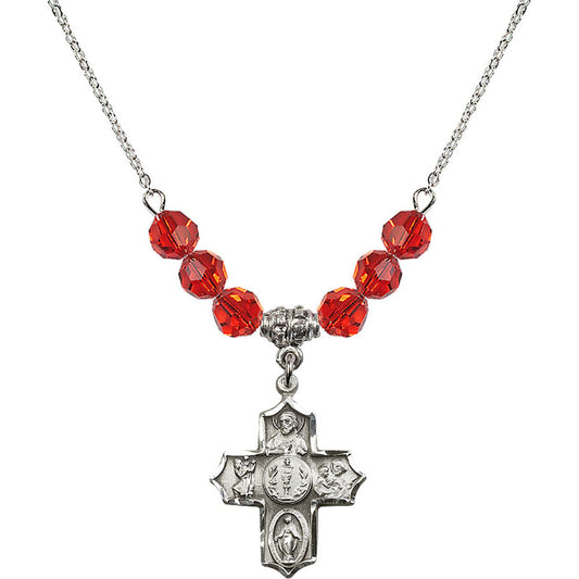 Sterling Silver 4-Way Birthstone Necklace with Ruby Beads - 4256