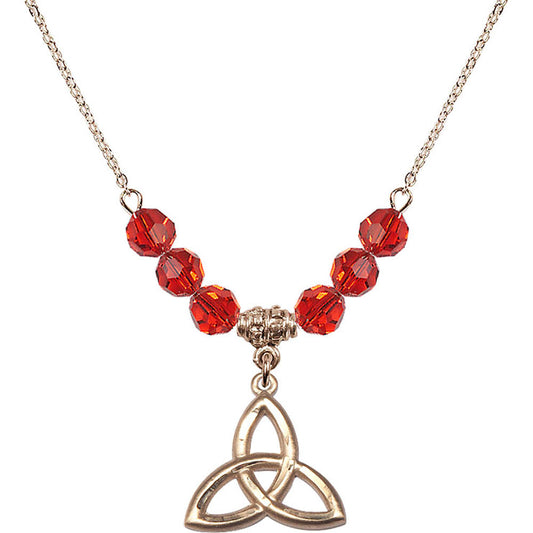 14kt Gold Filled Trinity Irish Knot Birthstone Necklace with Ruby Beads - 5101