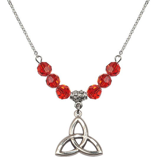 Sterling Silver Trinity Irish Knot Birthstone Necklace with Ruby Beads - 5101