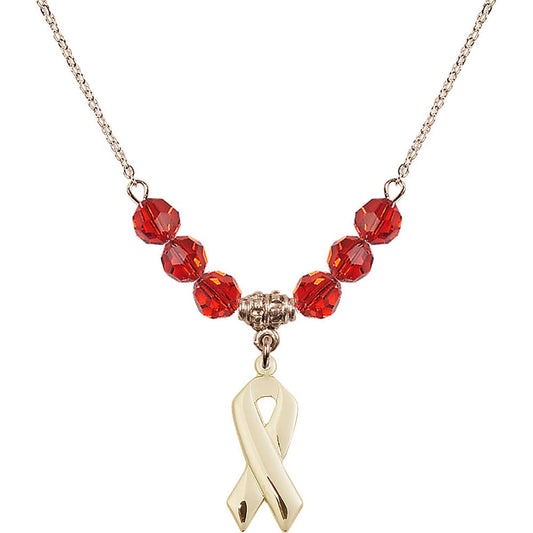 14kt Gold Filled Cancer Awareness Birthstone Necklace with Ruby Beads - 5150