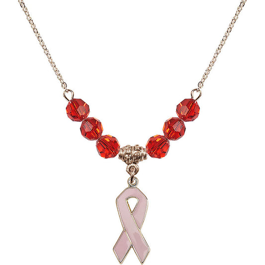 14kt Gold Filled Cancer Awareness Birthstone Necklace with Ruby Beads - 5151